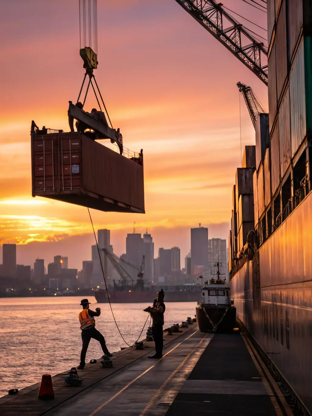 An image of a diverse array of shipping containers at a busy port, symbolizing international trade and logistics.